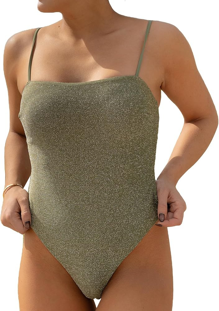 One Piece Swimsuit Women - Sleek Square Neck Bathing Suit with Removable Pads - Stylish Womens Sw... | Amazon (US)