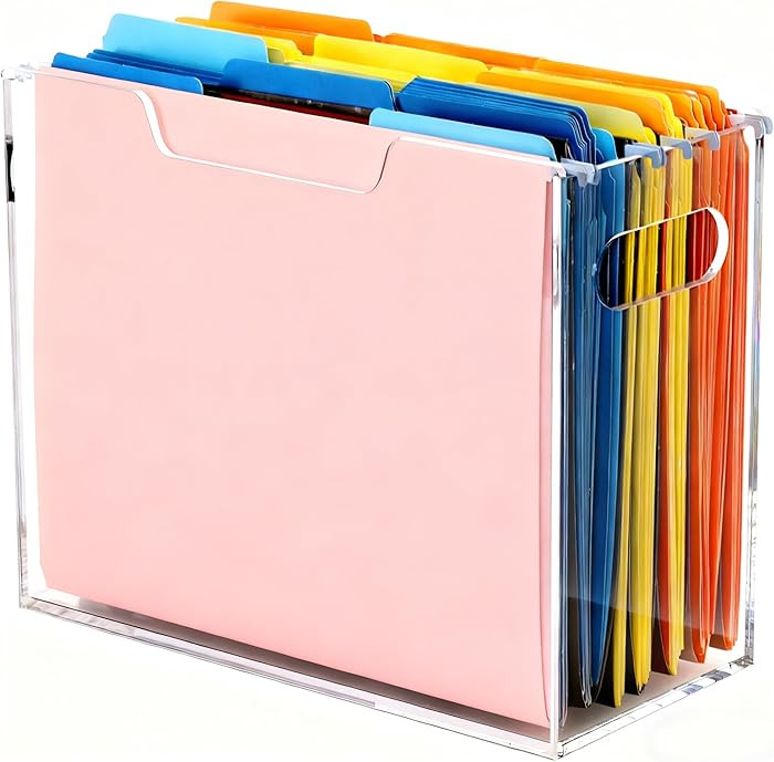 Acrylic File Organizer Box with Handles, Portable Letter Size Hanging File Folder Box, Desktop Fi... | Amazon (US)