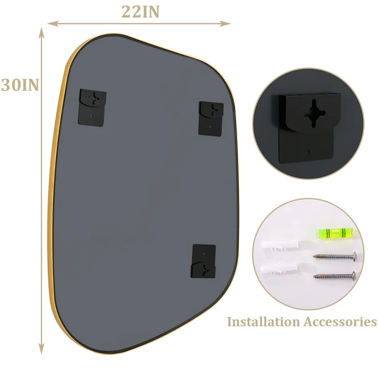 BEAUTYPEAK 30"x 22" Irregular Bathroom Mirror Asymmetrical Mirror Wall Mounted Deep Frame,Gold | Walmart (US)