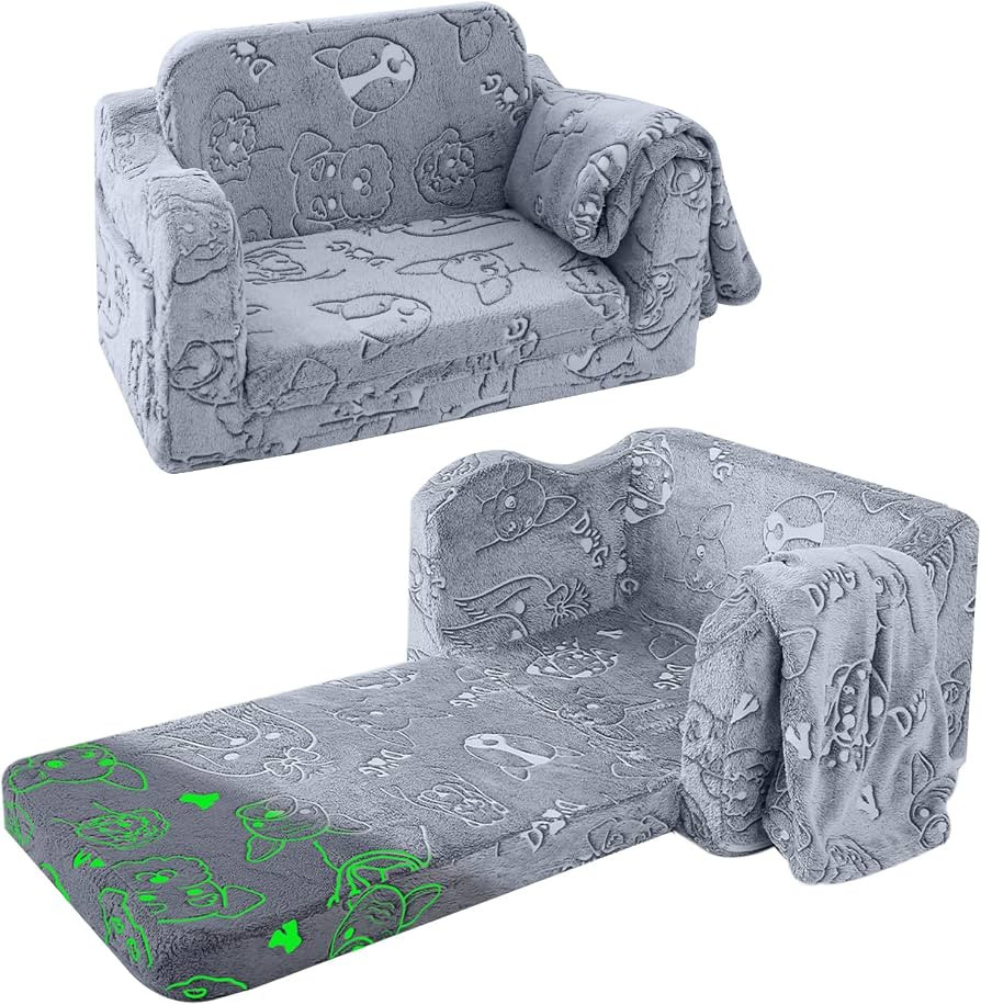 MeMoreCool Toddler Fold Out Chair for Girls Boys, Glow in Dark Comfy Folding Baby Couch Convertib... | Amazon (US)