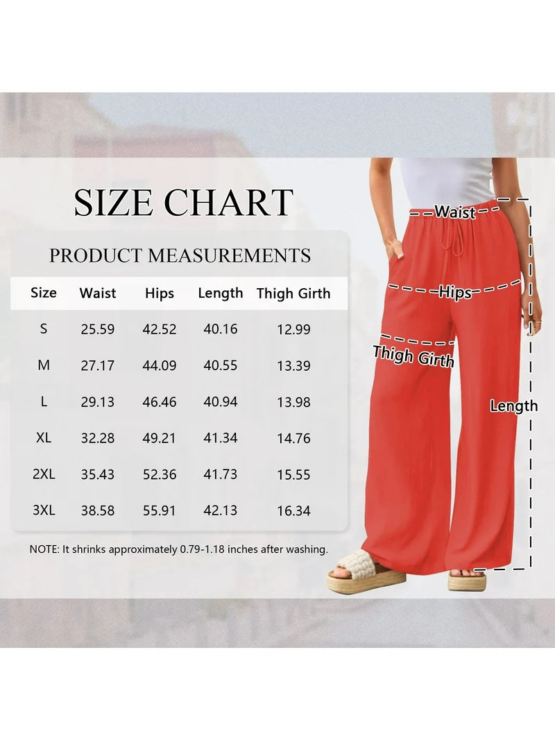 TEMOFON Pants for Women Wide Leg Linen Pant Palazzo Summer Casual Flowy Pants with Pocket Orange ... | Walmart (US)