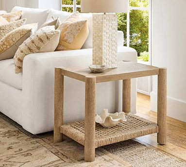 Bolinas Rectangular Woven Side Table (22") | Pottery Barn (US)