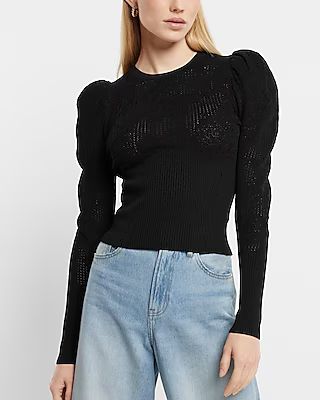 Ribbed Lace Stitch Puff Shoulder Sweater | Express