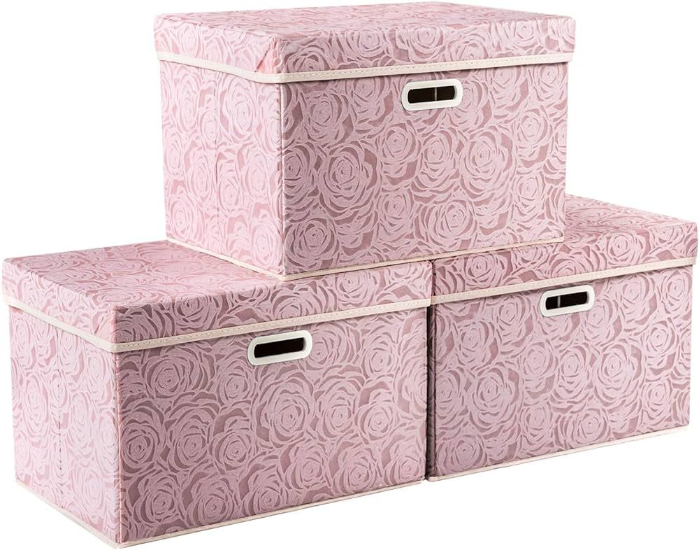 PRANDOM Larger Collapsible Storage Boxes with Lids Fabric Decorative Storage Bins Cubes Organizer... | Amazon (US)