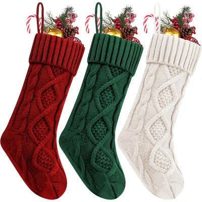 Christmas Stockings, 3 Pack 18 Inches Cable Knitted Large Size Stocking Gifts & Decorations for Family Holiday Xmas Party (Burgundy&Ivory White and Gr | Wayfair North America