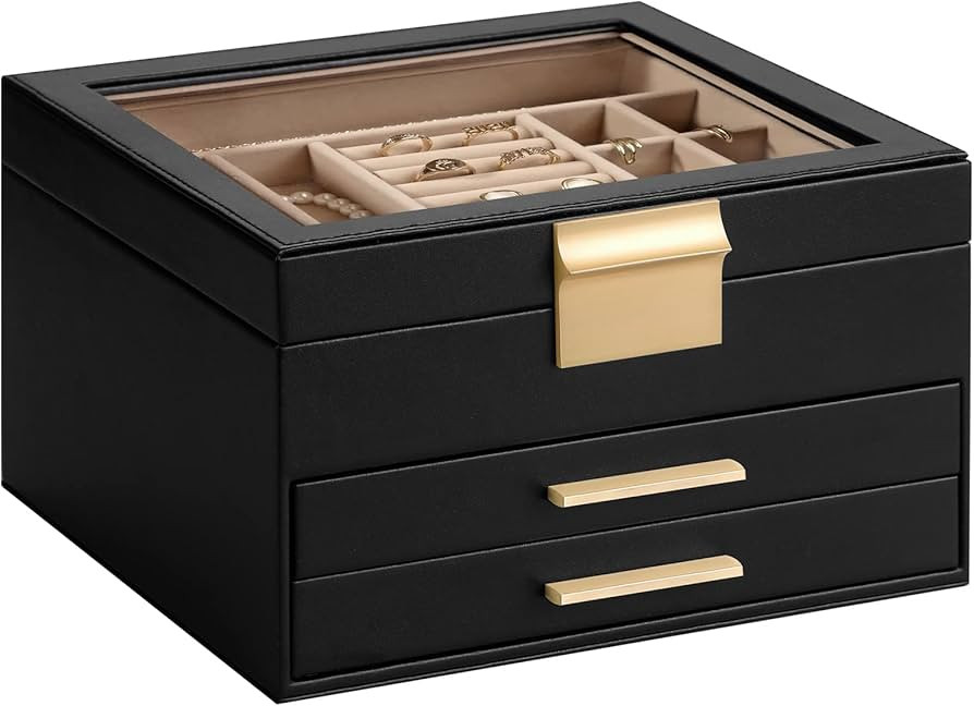 Jewelry Box Organizer for Women,3 Layers Jewelry Storage Display Box with Glass Lid,Gift for Chri... | Amazon (US)