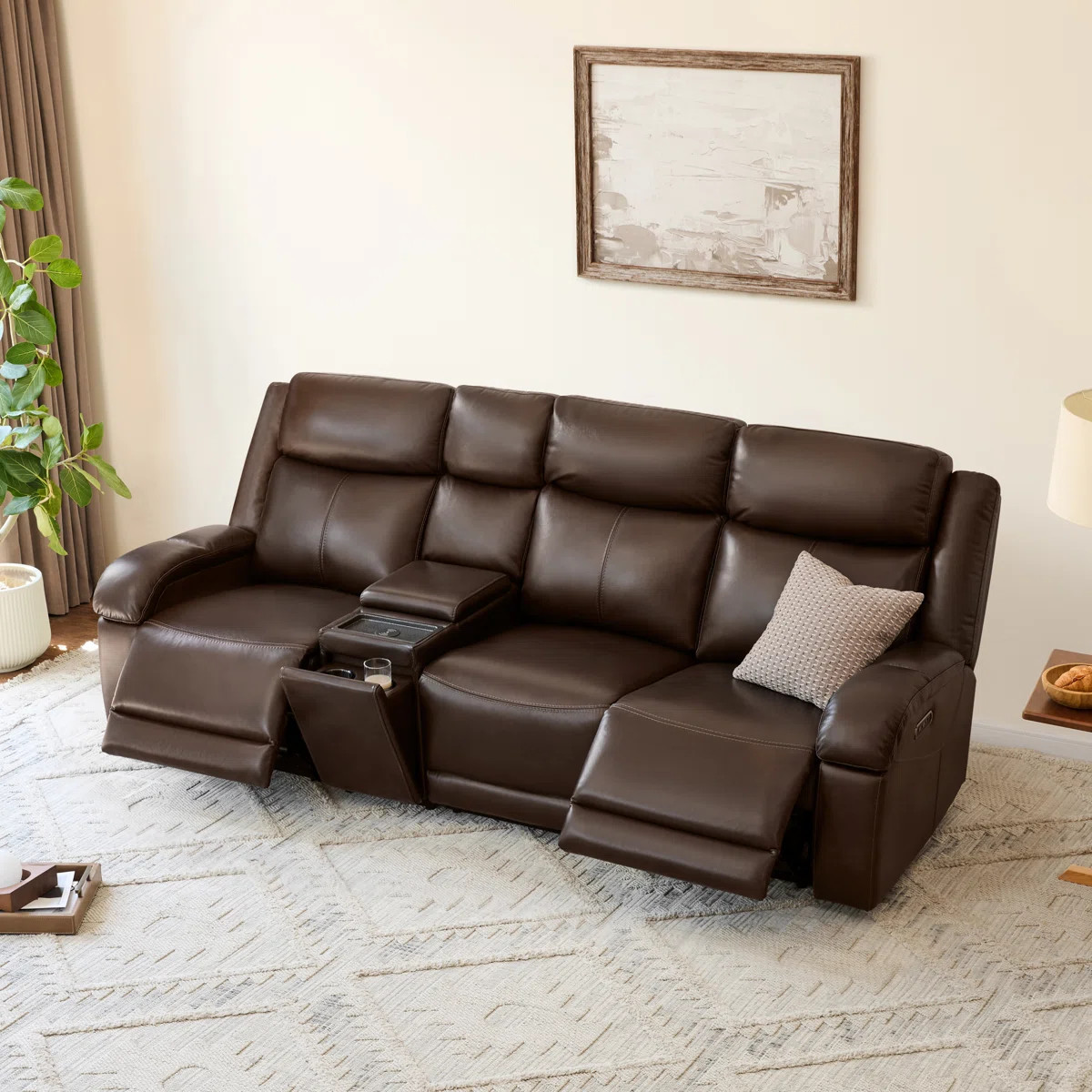 Mejas Genuine Leather Power Reclining Sofa with Multifunctional Console | Wayfair North America