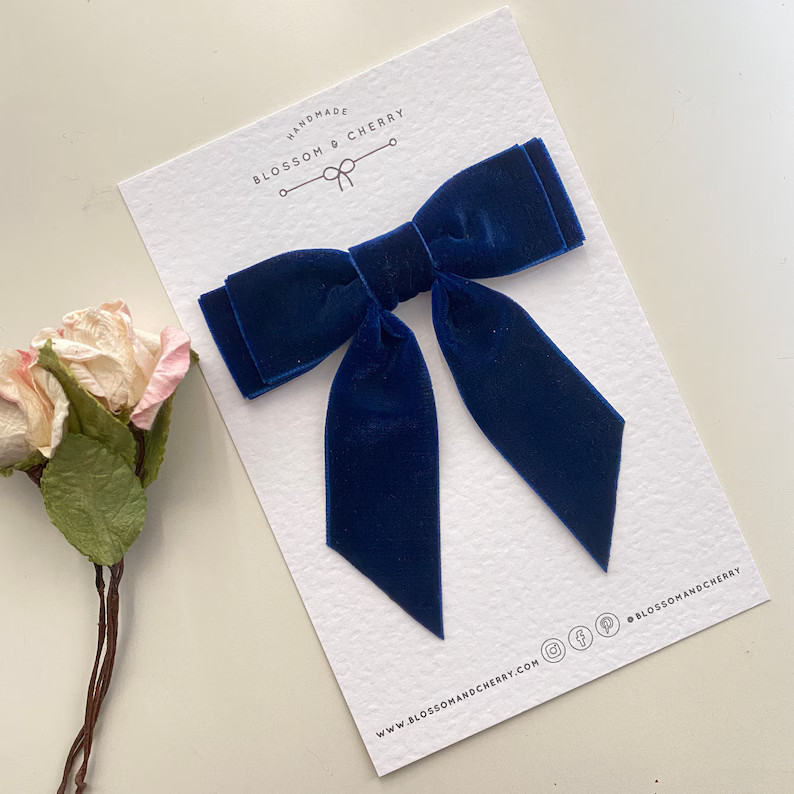 Navy Blue Velvet Short Tail Hair Bow, Velvet Hair Tie, Velvet Short Tail Bow, Bridesmaid Bow, Bow... | Etsy (US)