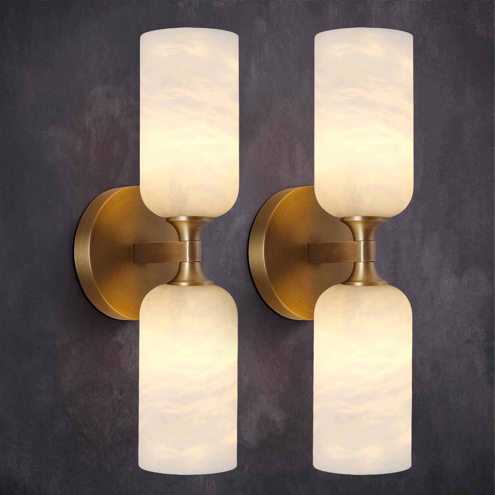 Alabaster Wall Sconces Set of Two, 14in Modern White Marble Bathroom Vanity Sconces, Alabaster Up Down Brass Sconce Wall Lighting, Gold Wall Light Fixtures for Bedroom Living Room Staircases Hallway | Amazon (US)