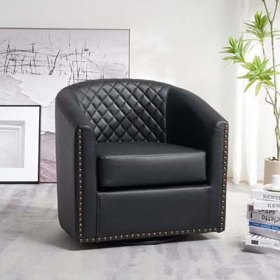 KINWELL 29" Wide Tufted PU Leather Swivel Barrel Chair | Target