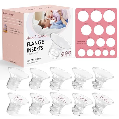 Nursi Luna Flange Sizing Kit with 13/15/17/19/21mm for 24mm Electric Breast Pump Flanges/Shields, 10PCS Soft Silicone Flange Inserts for Enhanced Pumping Comfort, BPA-Free Pump Essential for Moms | Amazon (US)