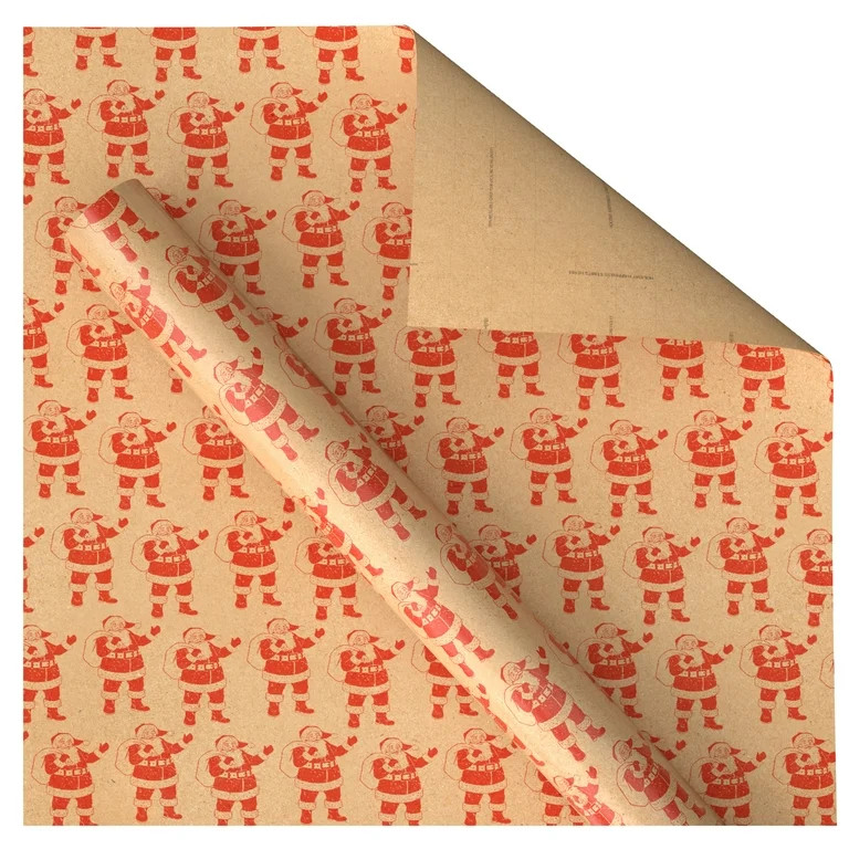 Beige and Red Santa Kraft Christmas Wrapping Paper, 80 sq ft, by Holiday Time | Walmart (US)