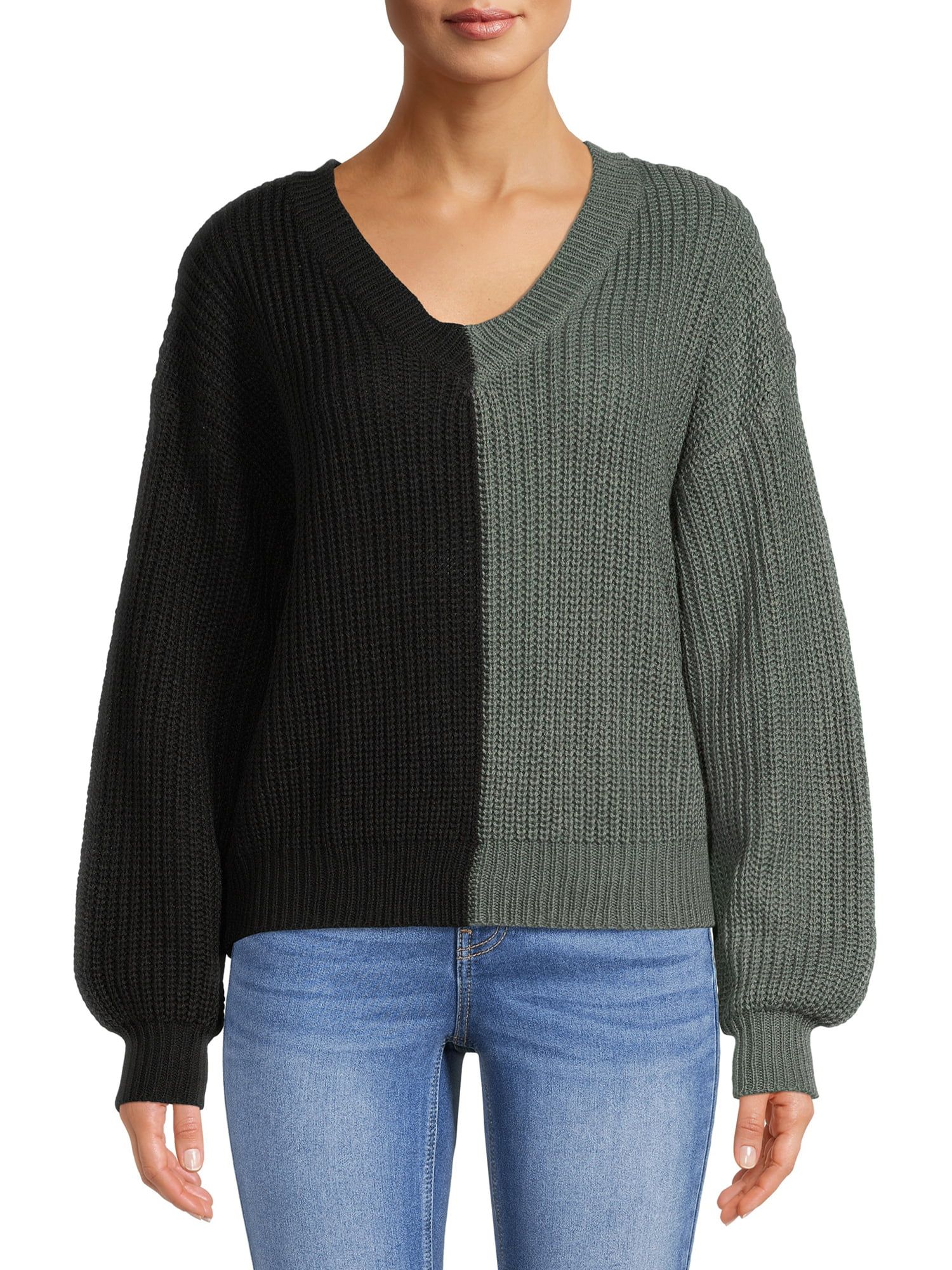 No Boundaries Juniors' Split Colorblocked Sweater - Walmart.com | Walmart (US)