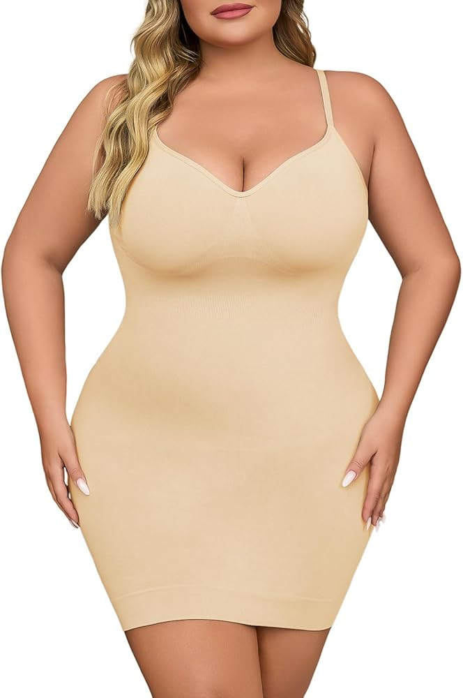 Shapewear Slip Dress for Women Under Dress Seamless Tummy Control Slip Dress Plus Size Smoothing ... | Amazon (US)