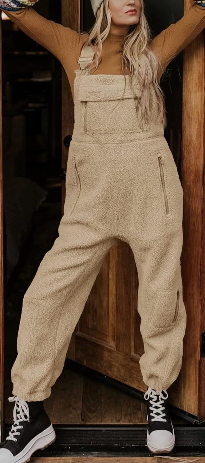 Ebifin Women's Fleece Warm Overalls Winter Loose Casual Jumpsuits with Pockets | Amazon (US)