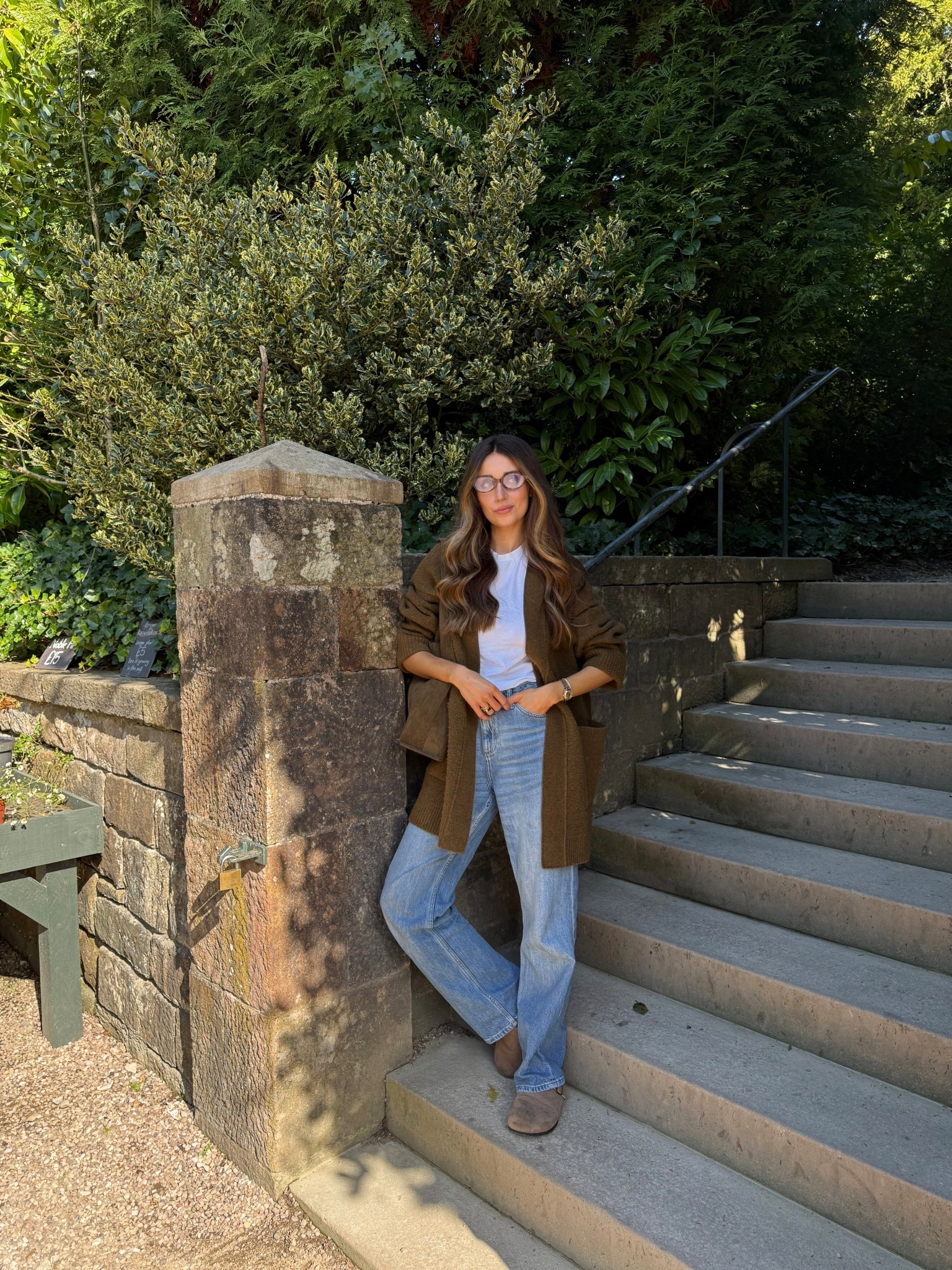 A sunny autumnal day outfit! Longline brown cardigan paired with light blue jeans and sole clogs mules 🍂🤎 

#LTKuk #LTKautumn #LTKeurope