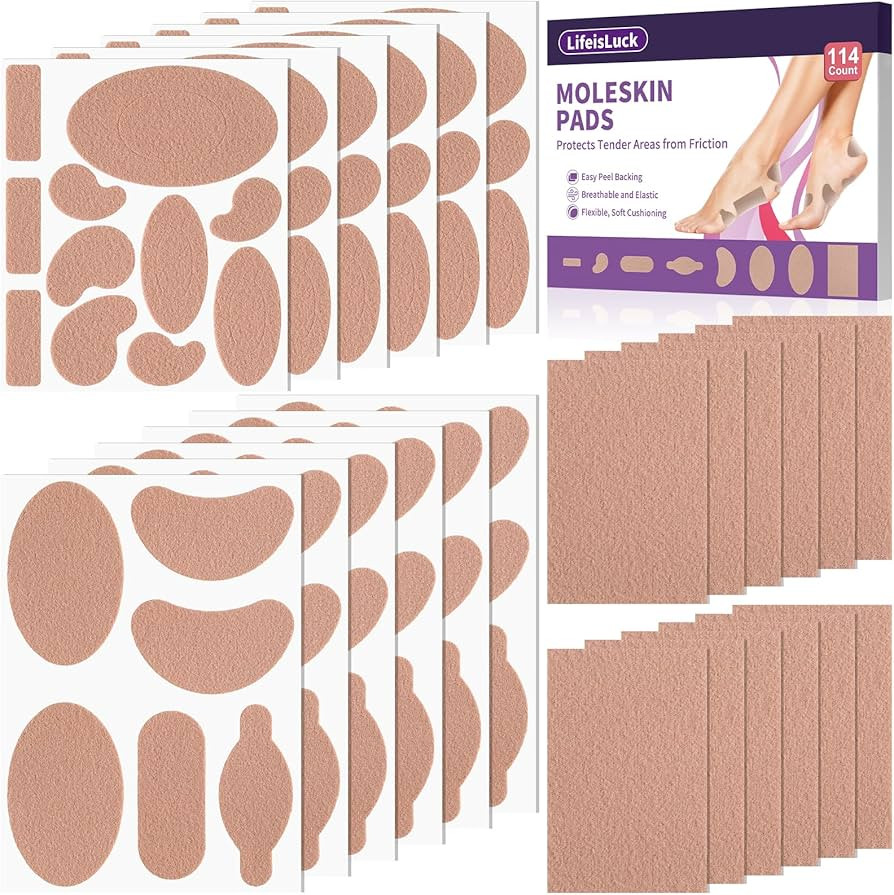 114 PCS Moleskin for Blisters Adhesive Prevention Pads for Feet, 12 Shapes Soft Cotton Mole Skin ... | Amazon (US)