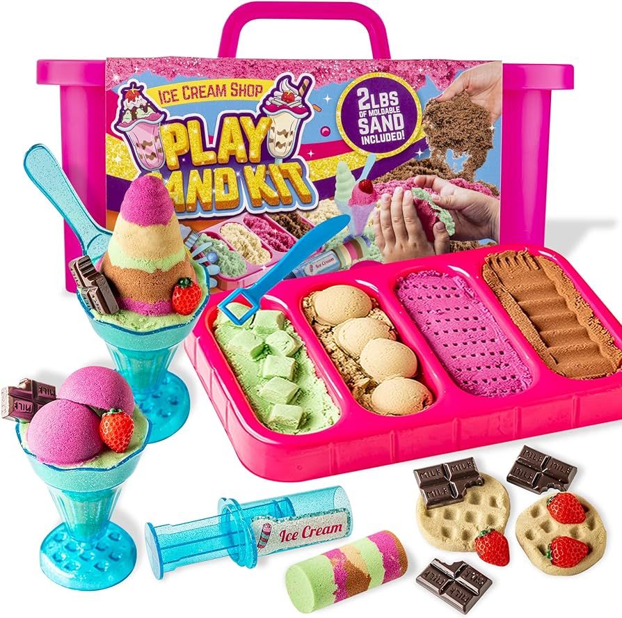 GirlZone Ice Cream Shop Play Sand for Kids, Kids Sand Kit with 6pcs Sand Ice Cream Toy and 2lbs C... | Amazon (US)