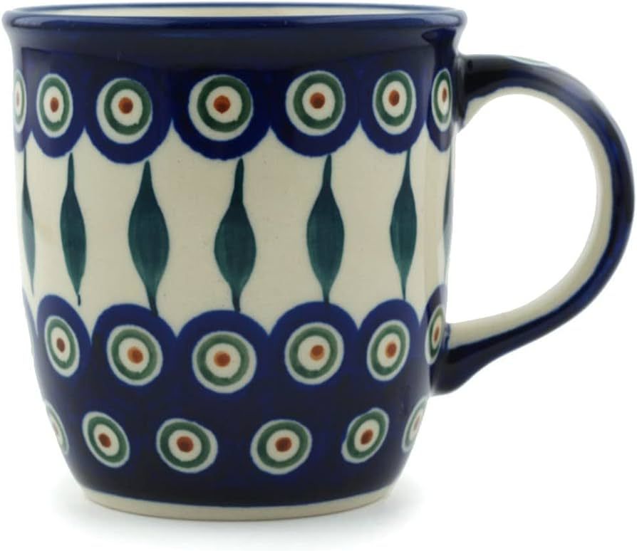 Polish Pottery Mug 12 oz Peacock Leaves | Amazon (US)