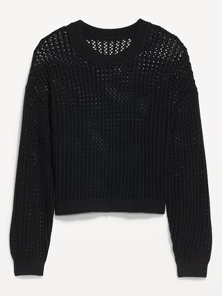 Long-Sleeve Cropped Crochet Sweater for Women | Old Navy (US)