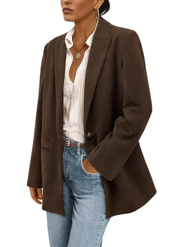 PRETTYGARDEN Women's Winter Corduroy Blazers Jackets Dressy Casual Ribbed Long Sleeve Lapel Fashion Work Business Outerwear (Coffee,Medium) | Amazon (US)