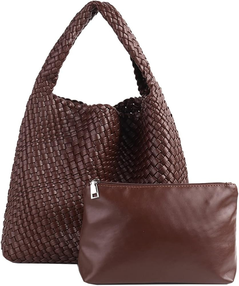 Women Vegan Leather Hand-Woven Tote Handbag Fashion Shoulder Top-handle Bag All-Match Underarm Ba... | Amazon (US)