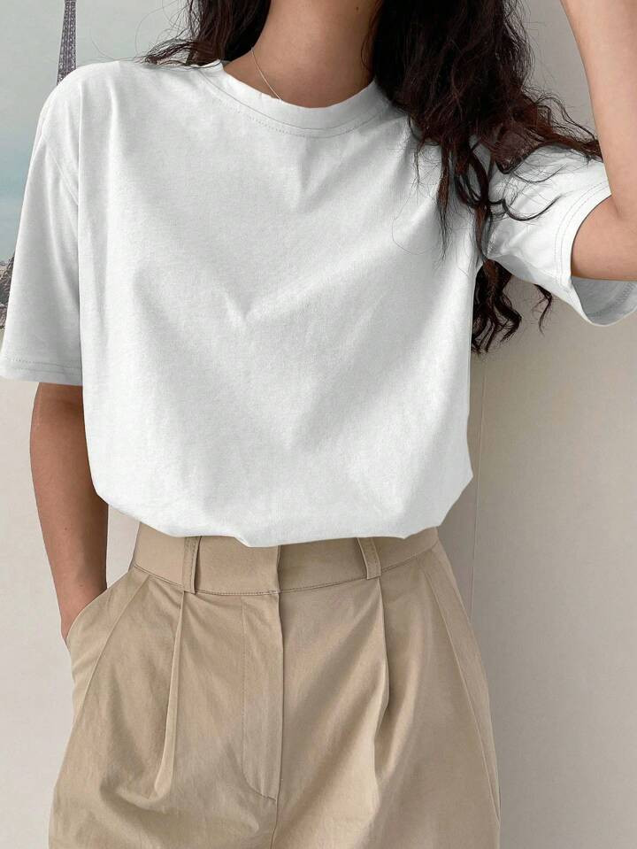 DAZY Camiseta de hombros caídos unicolor | SHEIN