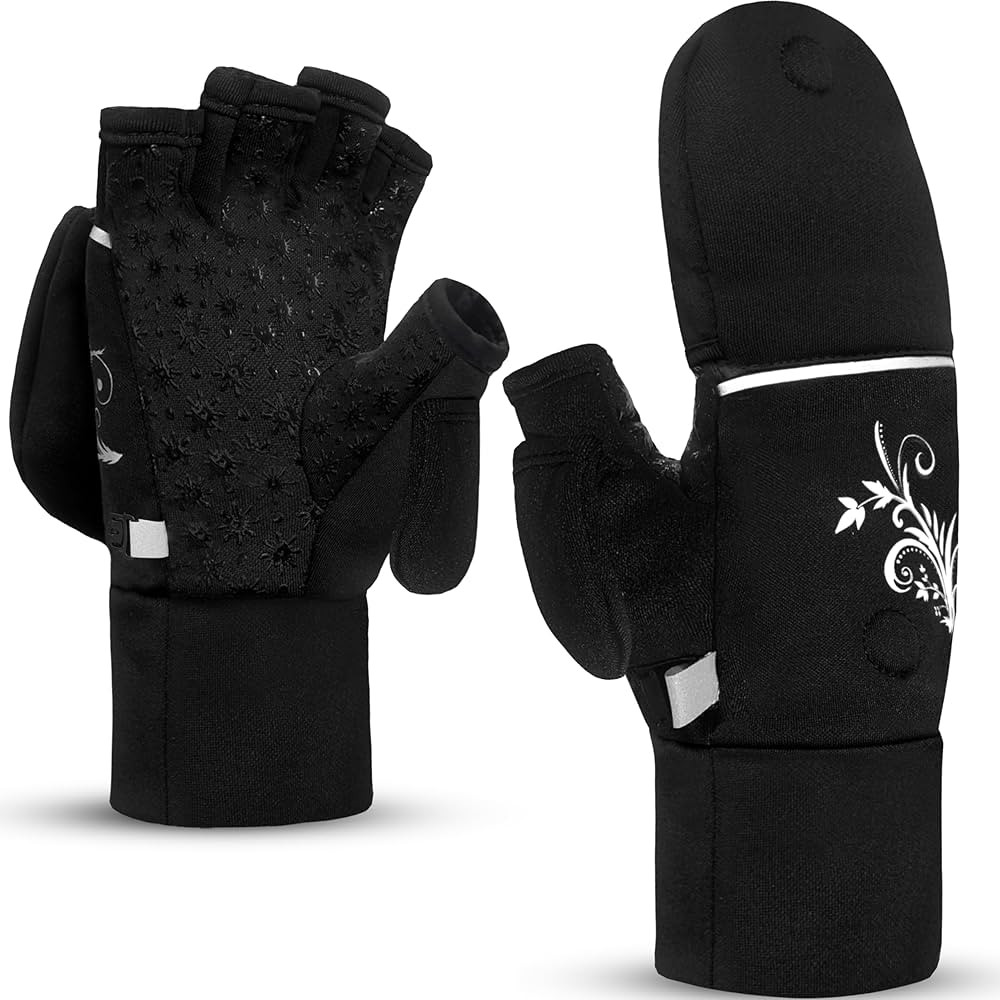 EZPACE Convertible Running Mittens for Women Cold Weather Fingerless Gloves Warm for Winter | Amazon (US)