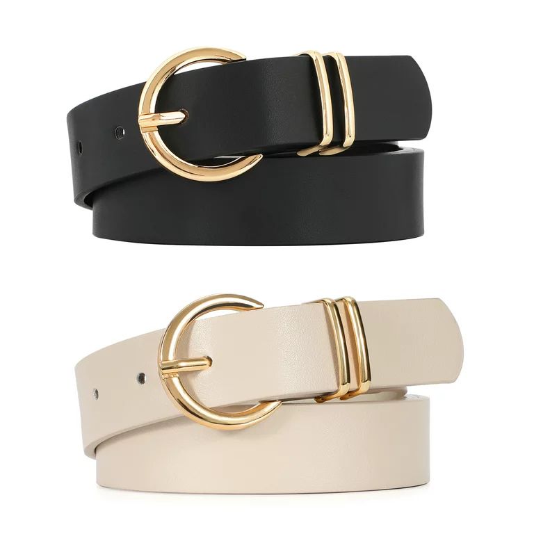 WHIPPY Women's Leather Belt Gold Buckle Waist Belts for Jeans Dress | Walmart (US)