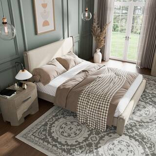 Susan 2-Piece Modern White Oak Wood King Panel Bedroom Set with Nightstand | The Home Depot