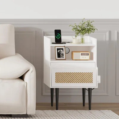 Rattan Nightstand Set Of 2, Modern Side Table With Charging Station | Wayfair North America