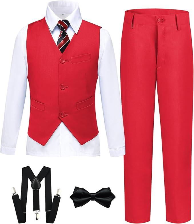 Boy's Formal Suit 7 Piece Slim Fit Tuxedo for Kids Teen Boys Jacket Vest and Pants Set for Weddin... | Amazon (US)