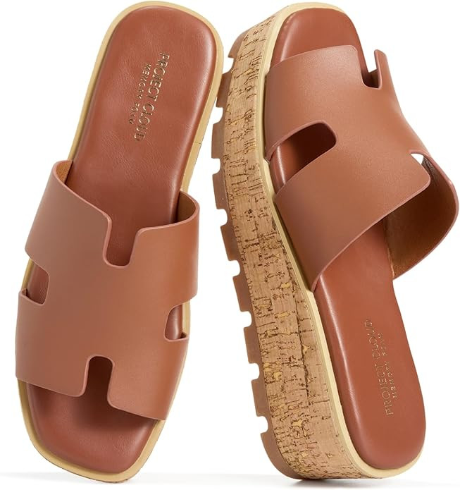 Amazon.com | Project Cloud 100% Genuine Leather Wedge Platform Sandals Women Footwear - Memory Fo... | Amazon (US)