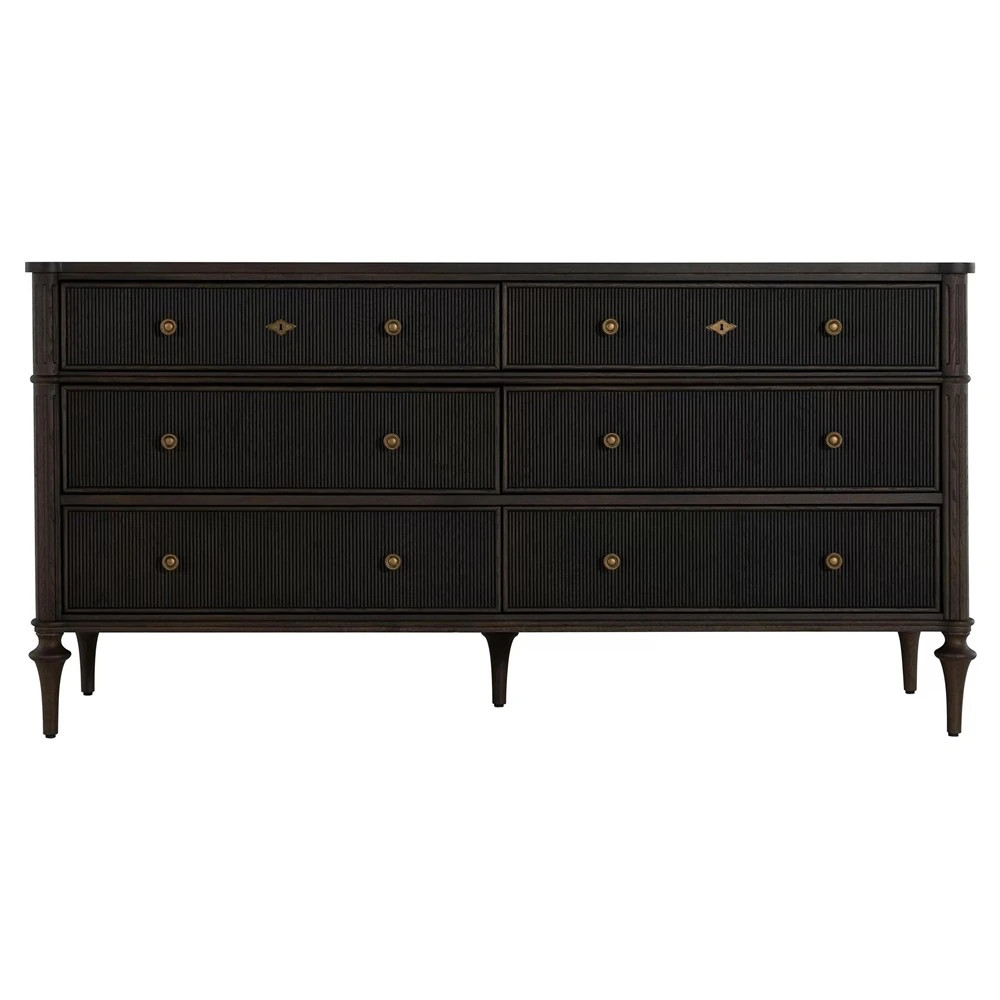 Andrea French Country Dark Brown Oak Wood Double Dresser | Kathy Kuo Home