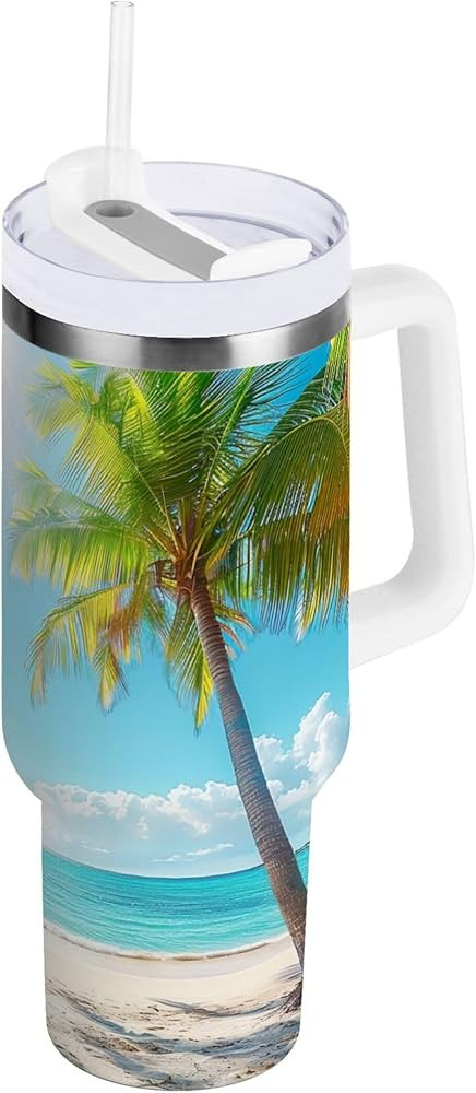 Qilmy 40 oz Beach with Palm Trees Tumbler with Handle and Straw Lid for Water Iced Tea or Coffee,... | Amazon (US)