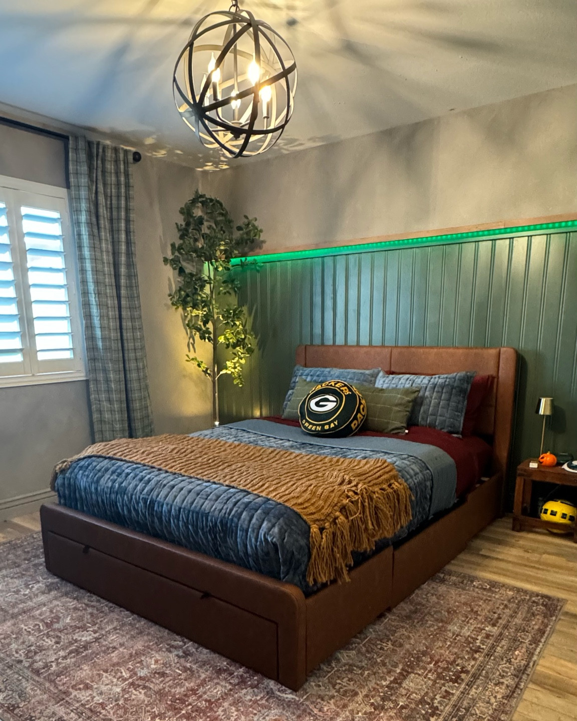 Boys room, faux leather bed, bead board, velvet bedding, pillows, throws, vintage rug

#LTKKids #LTKHome #LTKSaleAlert