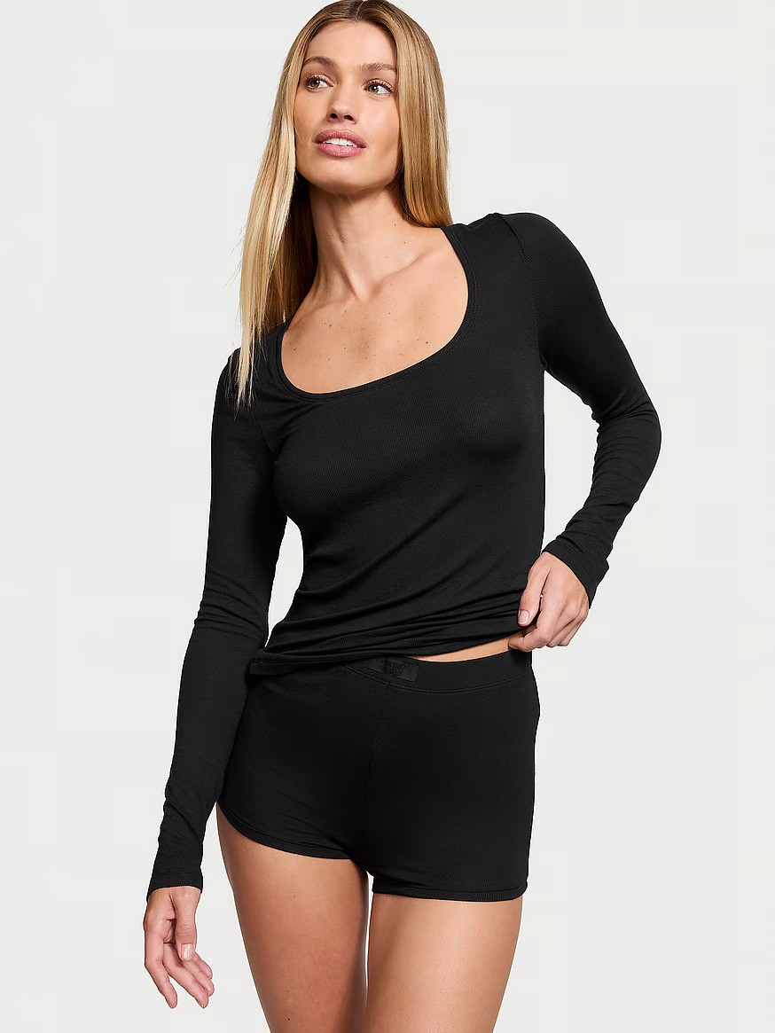 Buy Ribbed Modal Scoop Long-Sleeve Shortie Set - Order Pajamas Sets online 1125051700 - Victoria'... | Victoria's Secret (US / CA )
