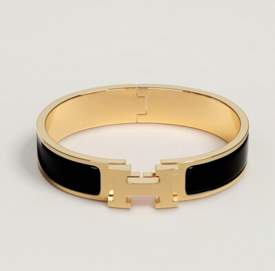 Size GM New HERMES Black GHW Clic H Bracelet Bangle with Receipt | eBay US