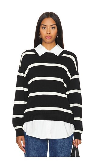 Central Park West Tessa Crewneck Twofer in Black. - size XS | Revolve Clothing (Global)