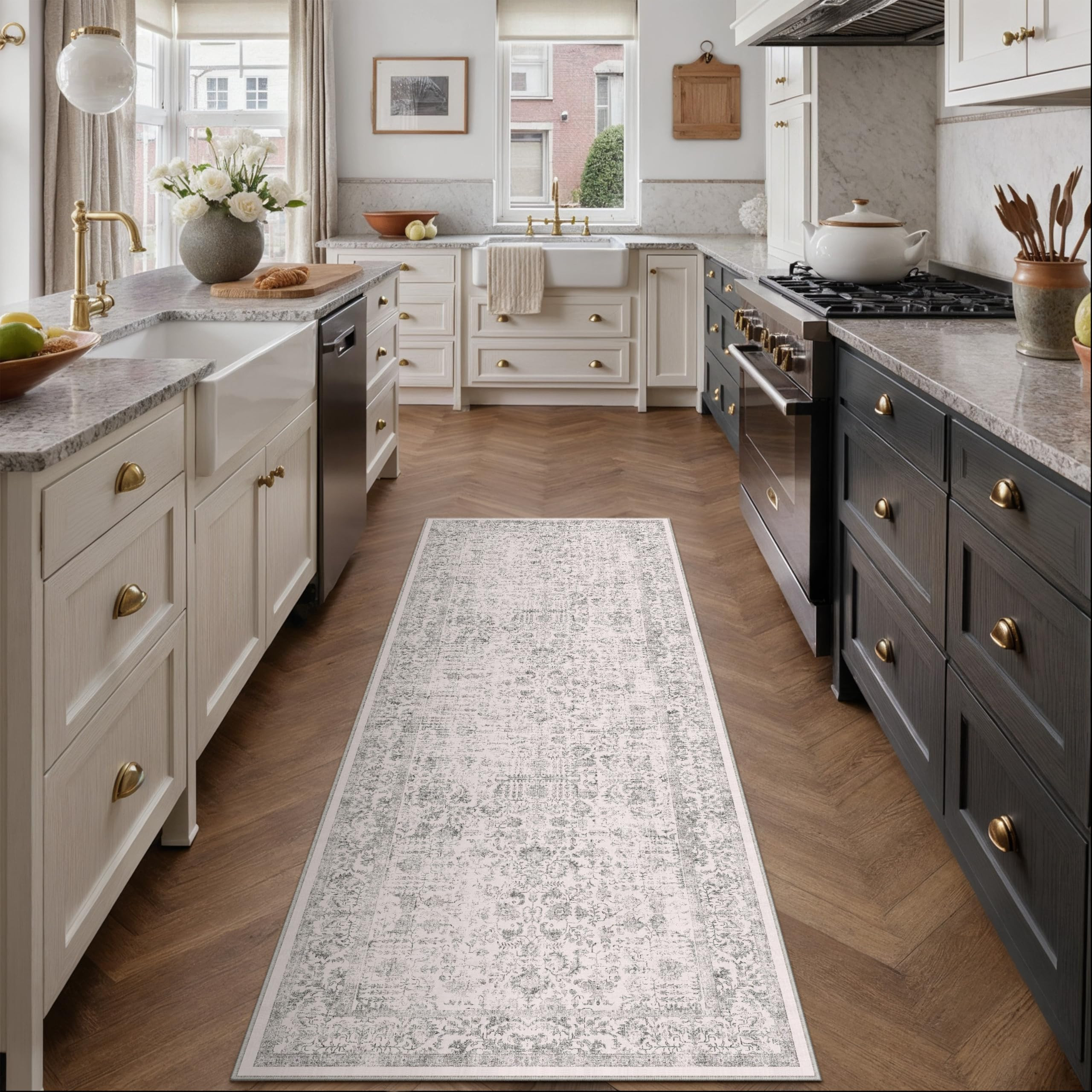 Gray Runner Rug 2x5 Hallway Machine Washable Kitchen Vintage Distressed Non Slip Carpet Indoor Gr... | Amazon (US)