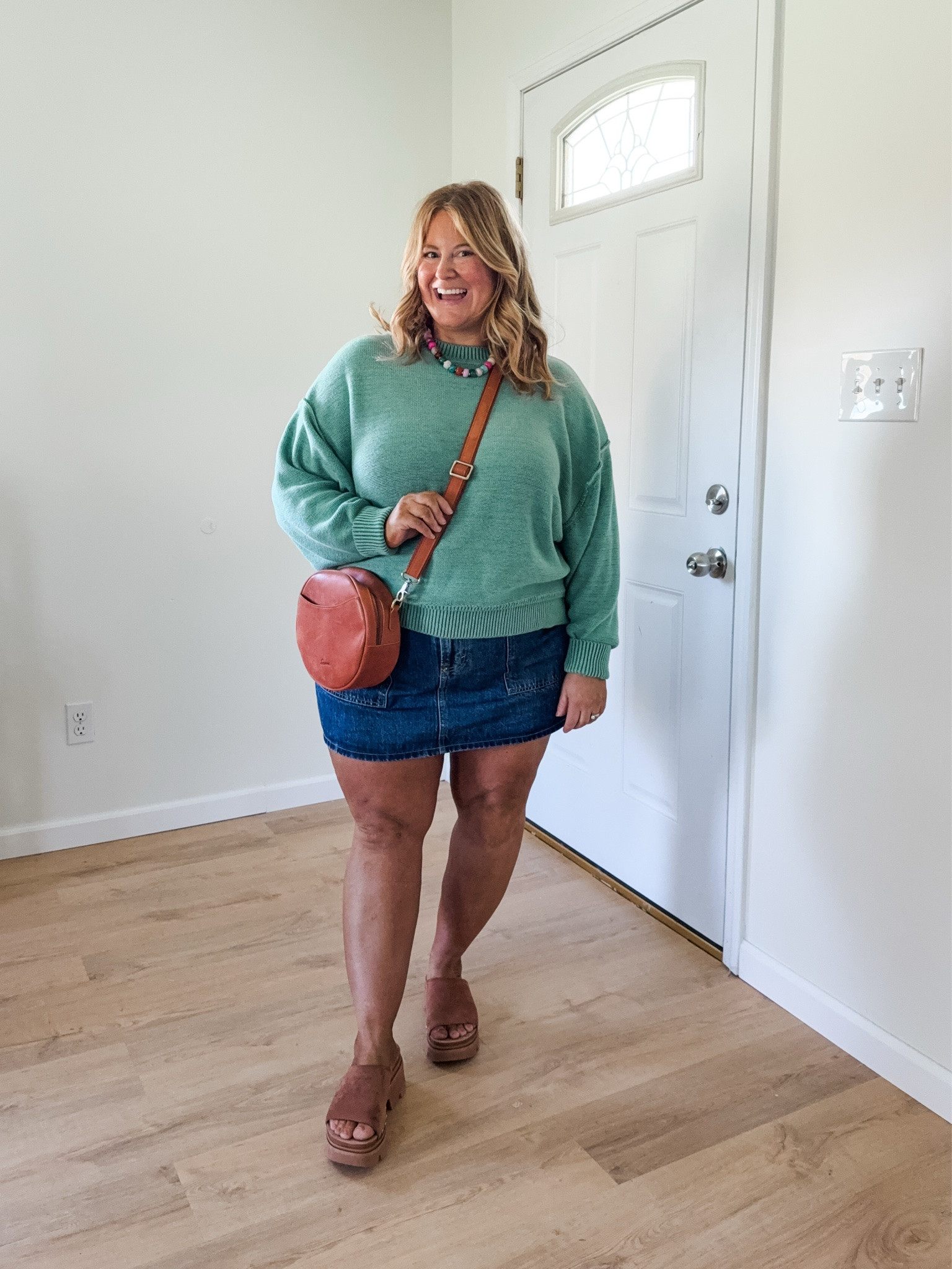 Wearing a large in my sweater and a 17 in my denim skirt.

#LTKSeasonal #LTKMidsize #LTKootd