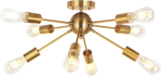 VINLUZ 8 Light Sputnik Chandelier Light Fixtures Deeper Brass Semi Flush Mount Ceiling Light Mode... | Amazon (US)