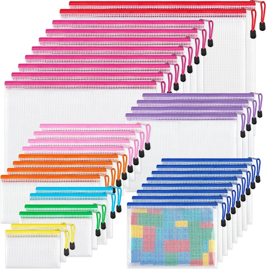 JARLINK 36 Pack 8 Sizes Mesh Pouch, 9 Colors, Waterproof Zipper File Bags Document Multipurpose T... | Amazon (US)