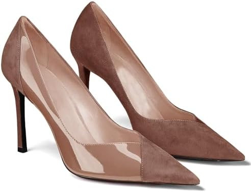 Coutgo Womens Pointed Toe High Heels Pumps Patent Suede Stiletto Heel Slip on Office Party Weddin... | Amazon (US)