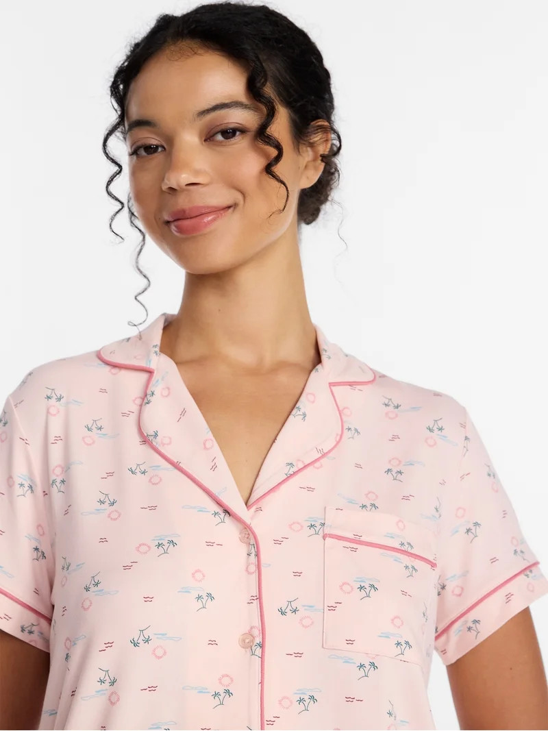 Joyspun Women's Dreamy Soft Collection Notch Collar Top and Shorts Pajama Set, 2-Piece, Sizes XS-... | Walmart (US)