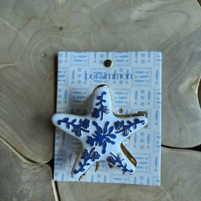 Persimmon Starfish Hair Clip Large Claw Metal Gold Tone Blue & White | eBay | eBay US