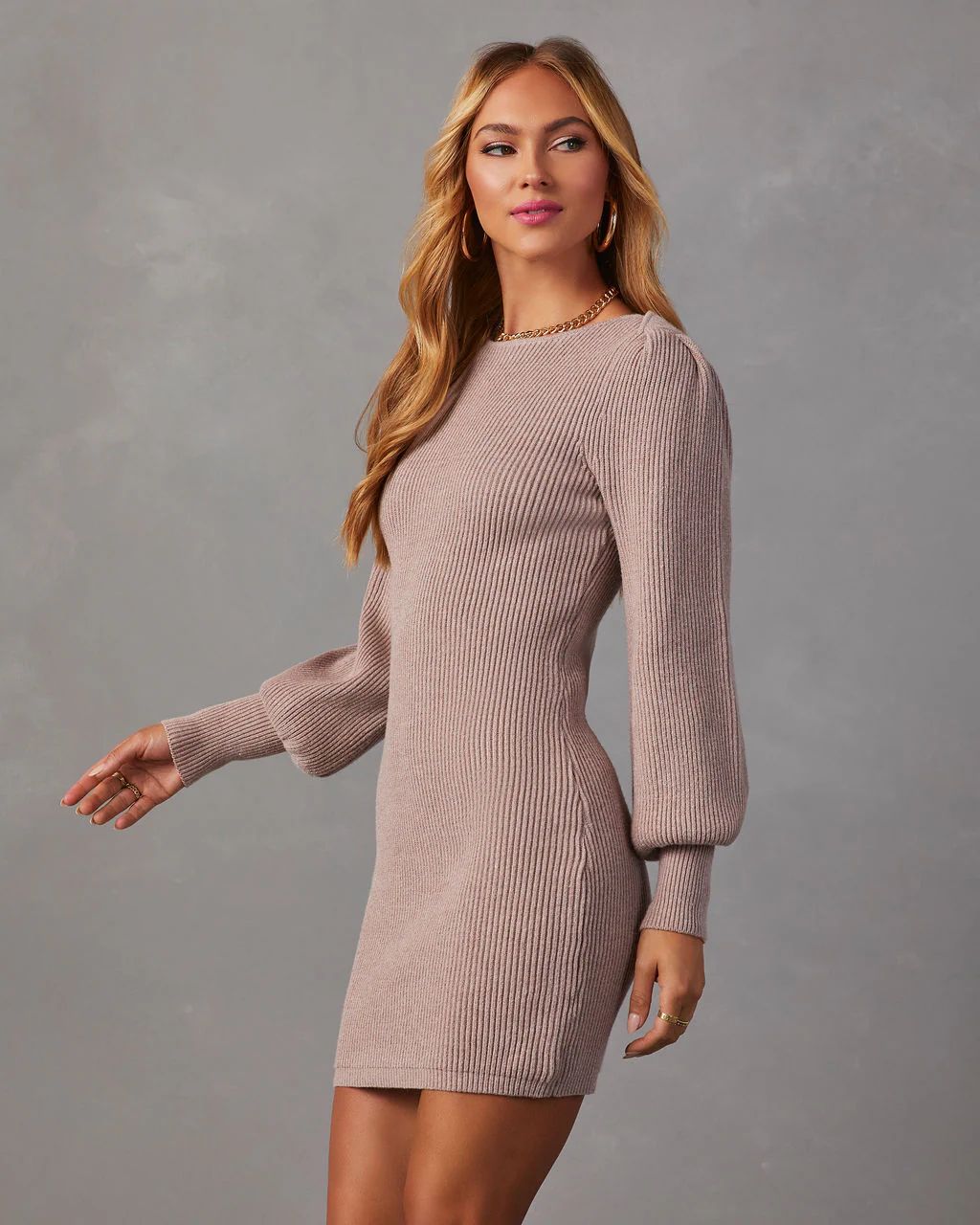 Nessa Balloon Sleeve Mini Sweater Dress | VICI Collection