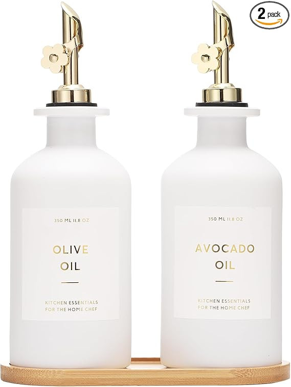 HOMCDALY Olive Oil Dispenser for Kitchen, 11.8oz Glass kitchen Dispenser Bottle, Gold Oil&Vinegar... | Amazon (US)