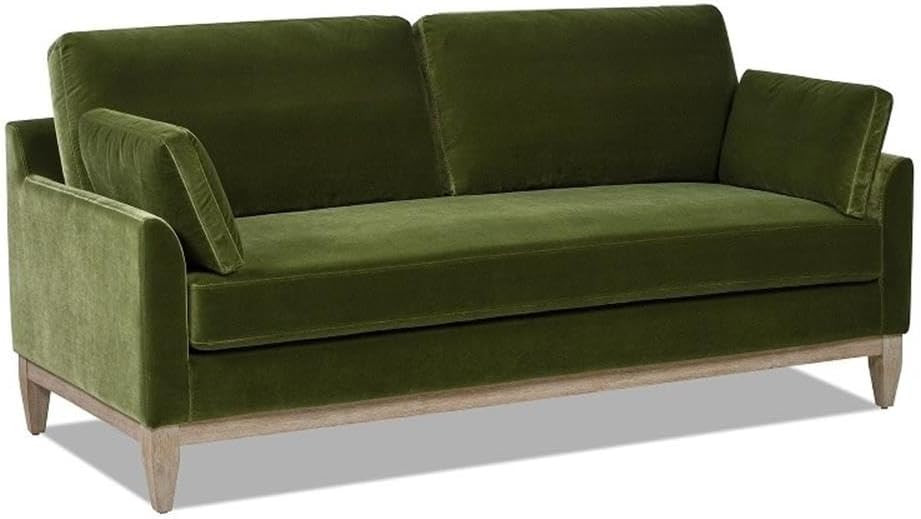 Pemberly Row Farmhouse Sofa, 75.5" Wide, Performance Velvet Upholstery, Olive Green, Rubberwood Base, Removable Cushions, Modern Contemporary Style, Compact Design for Apartments or Home Office Use | Amazon (US)