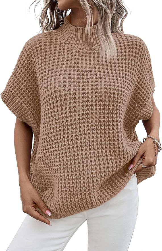 Pink Queen Women's Mock Neck Batwing Short Sleeve Loose Oversized Knit Pullover Sweater Jumper To... | Amazon (US)